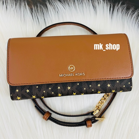 Michael Kors Jet Set Charm Star Print Large Wallet On A Chain Crossbody Bag - Picture 2 of 14